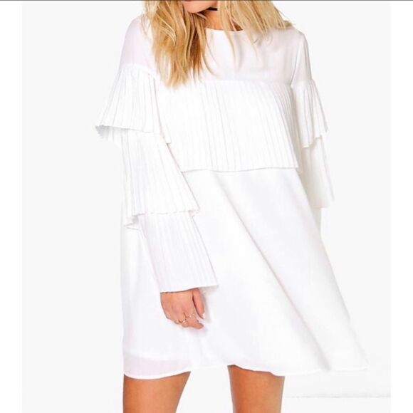 Boohoo Pleated Frill Detail Shift Dress - Picture 1 of 7